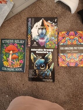 Set of 4 Adult Coloring Books - Colorful Covers (Blue, Purple, Orange, Green)